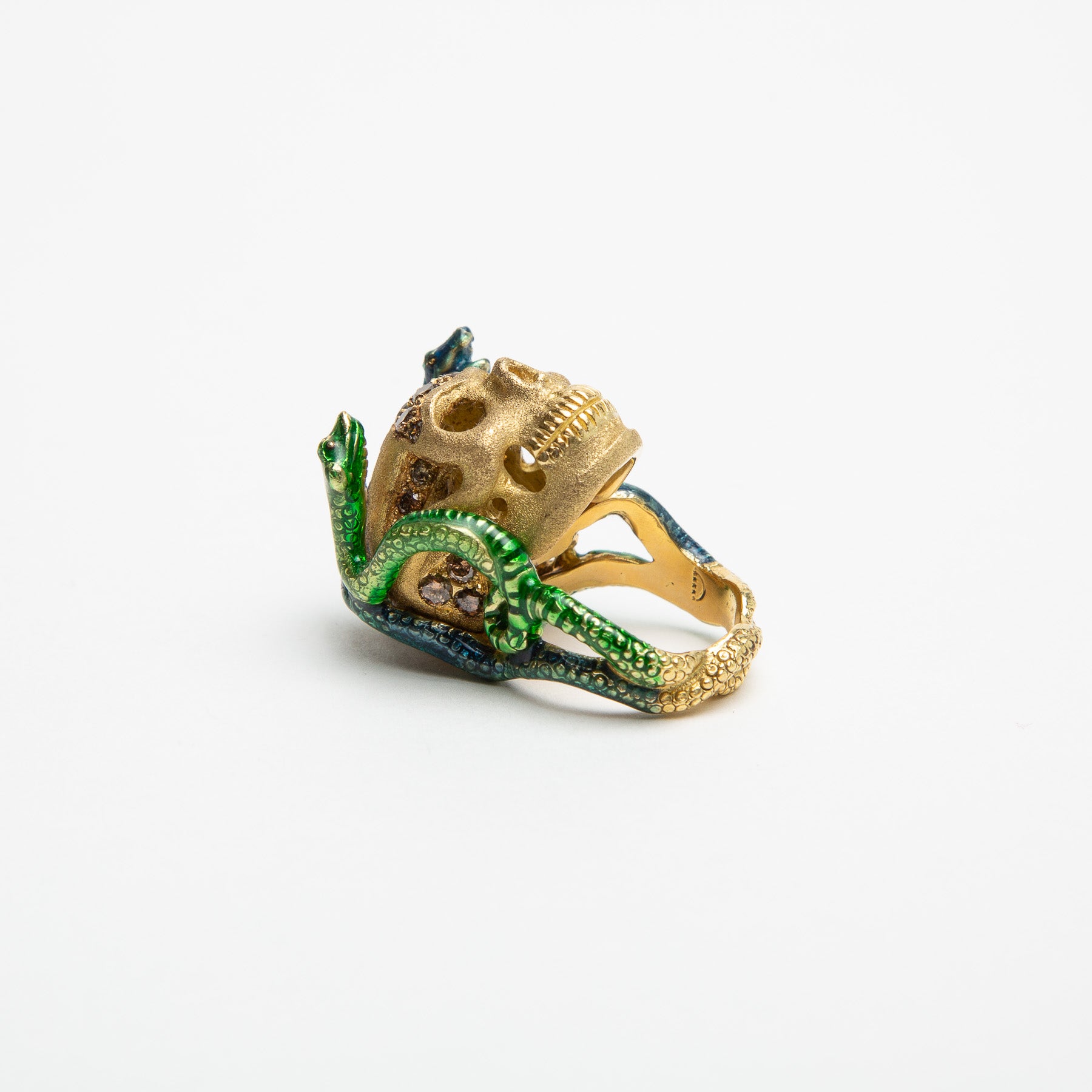 DELFINA DELETTREZ | GOLD SKULL ENAMEL SNAKES RING - MAXFIELD LA