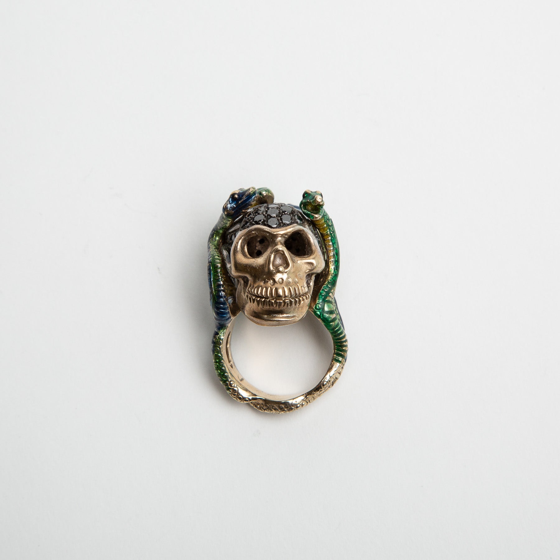 DELFINA DELETTREZ | WHITE GOLD SKULL ENAMEL SNAKES RING - MAXFIELD LA