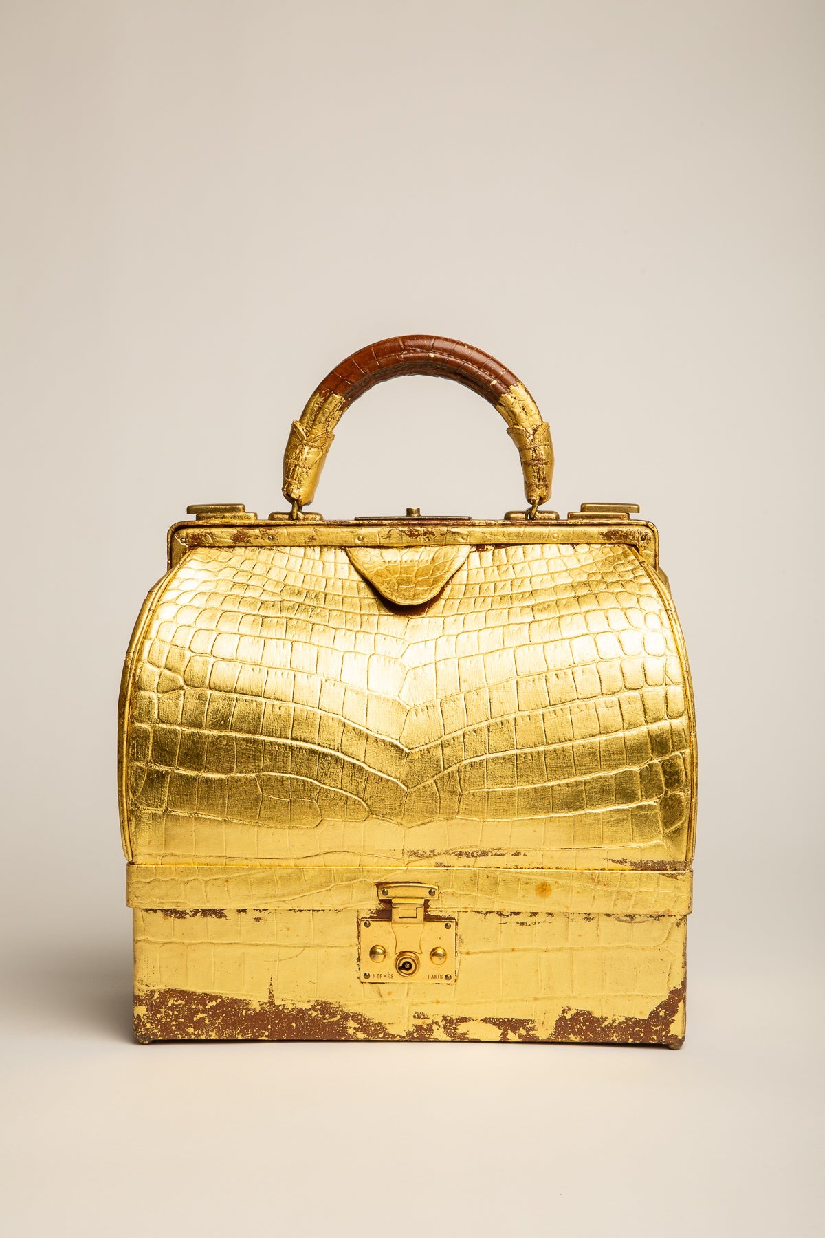 HERMÈS | GOLD ALLIGATOR MALLETTE BAG - MAXFIELD LA