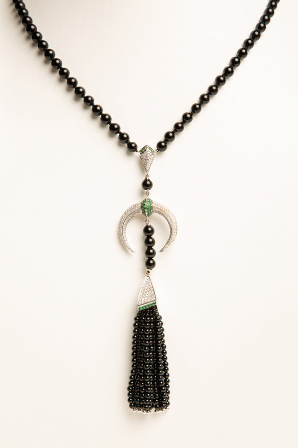 SHAUN LEANE | DIAMOND CRESCENT ONYX BEAD NECKLACE