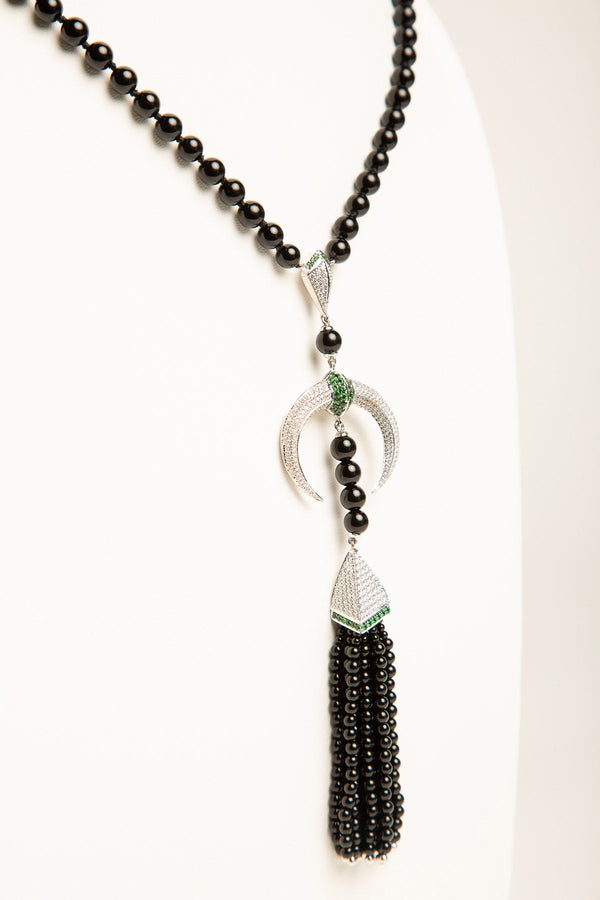 SHAUN LEANE | DIAMOND CRESCENT ONYX BEAD NECKLACE