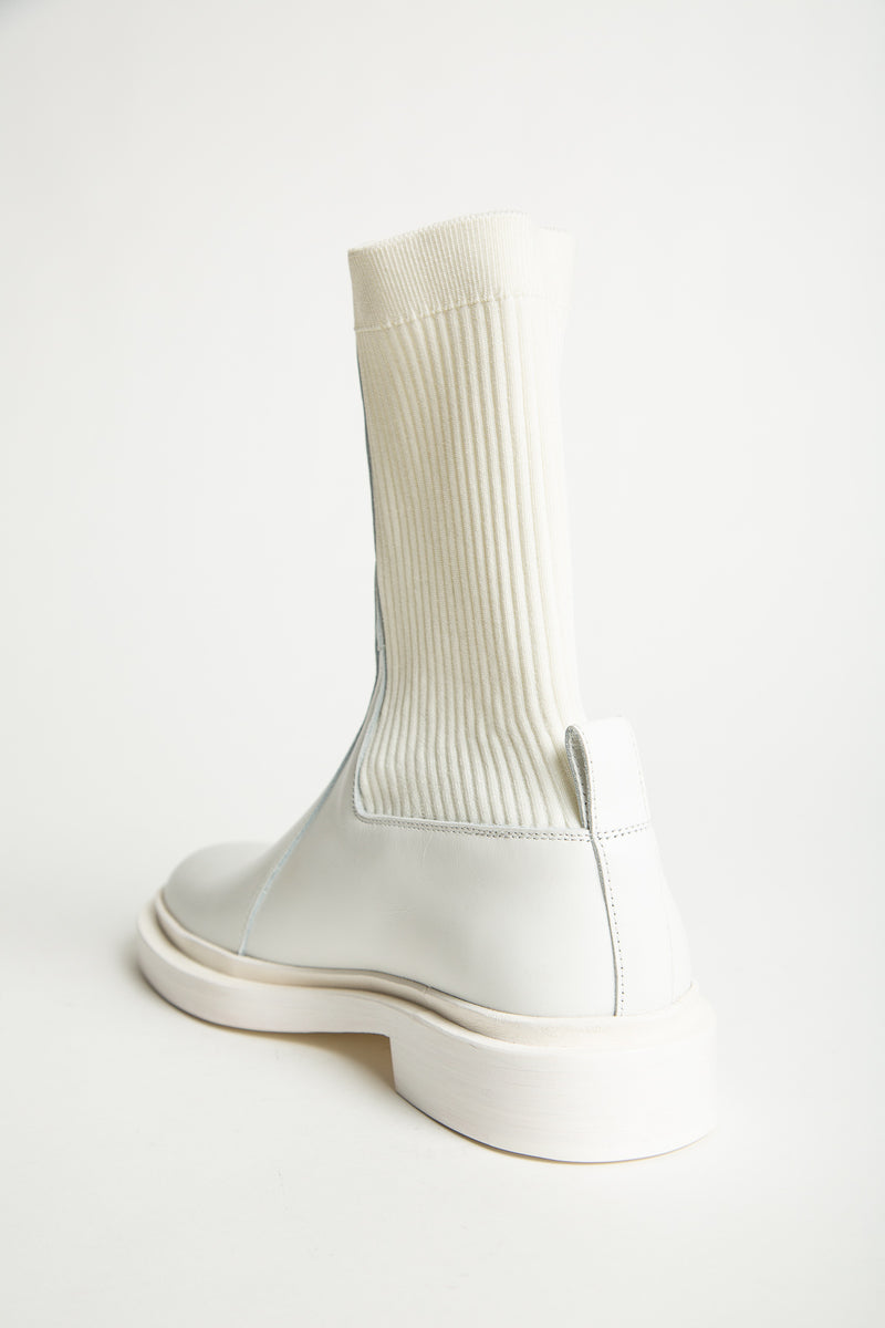 JIL SANDER | ELASTIC ANKLE WHITE LEATHER BOOTS