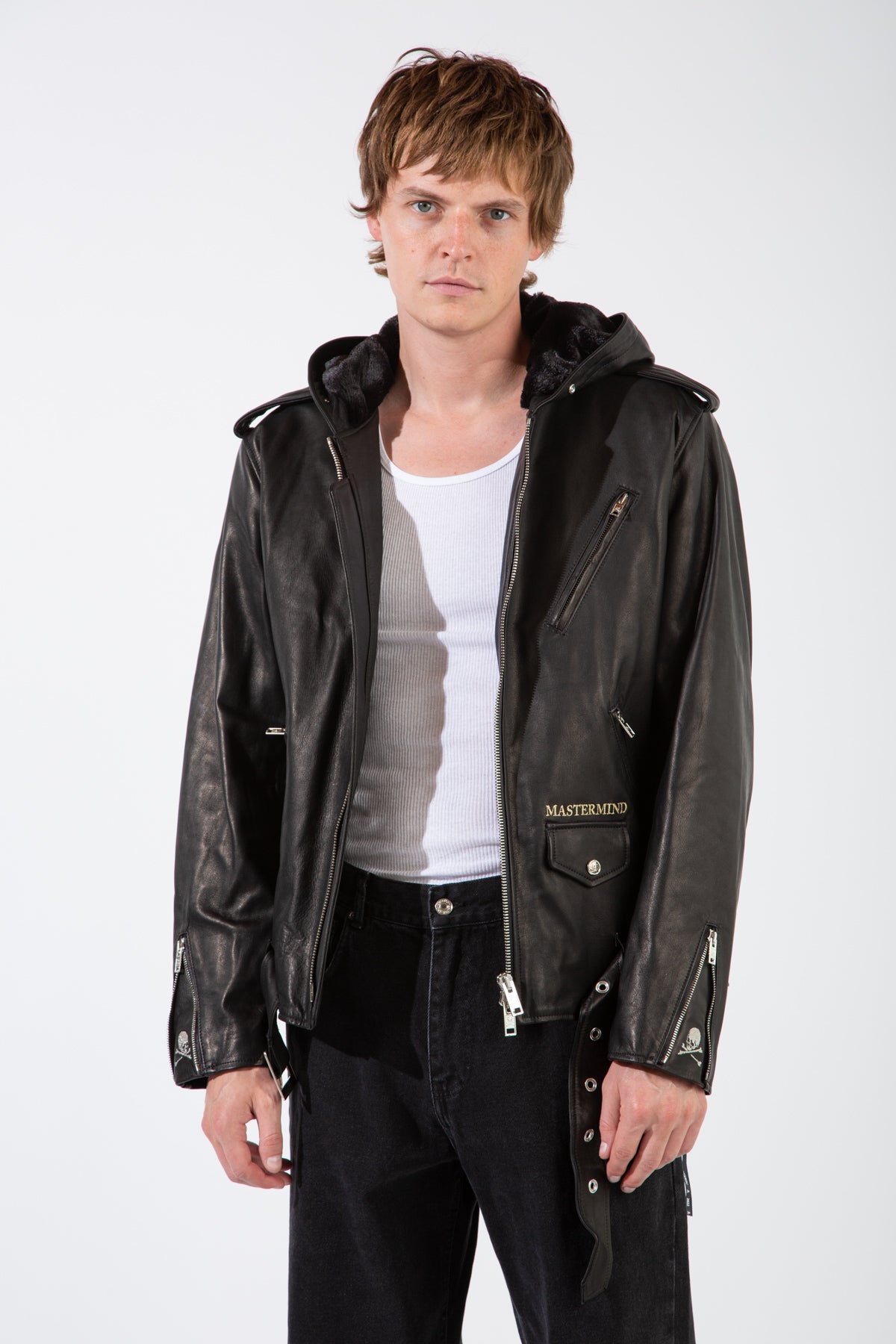 MASTERMIND | HOODED LEATHER RIDER JACKET