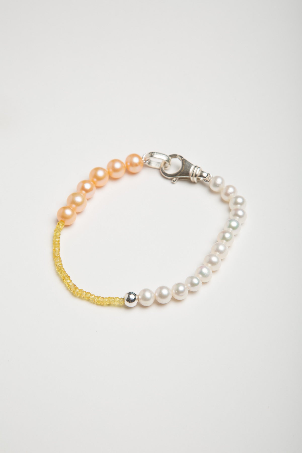 TRIN-KET | WHITE/PEACH FRESHWATER PEARL YELLOW SAPPHIRE BRACELET - MAXFIELD LA