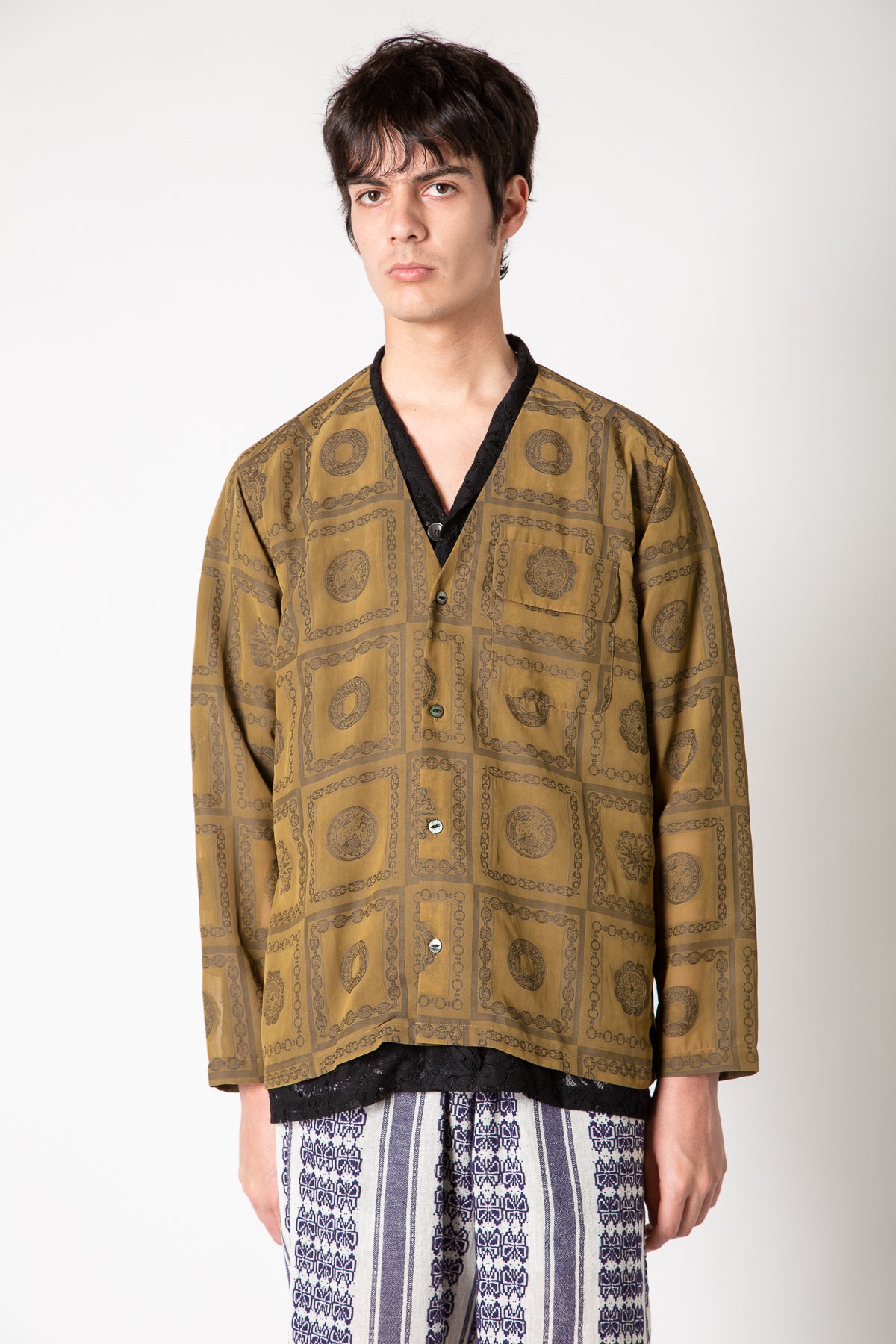 NEEDLES | CHAIN BORDER V-NECK SHIRT - MAXFIELD LA