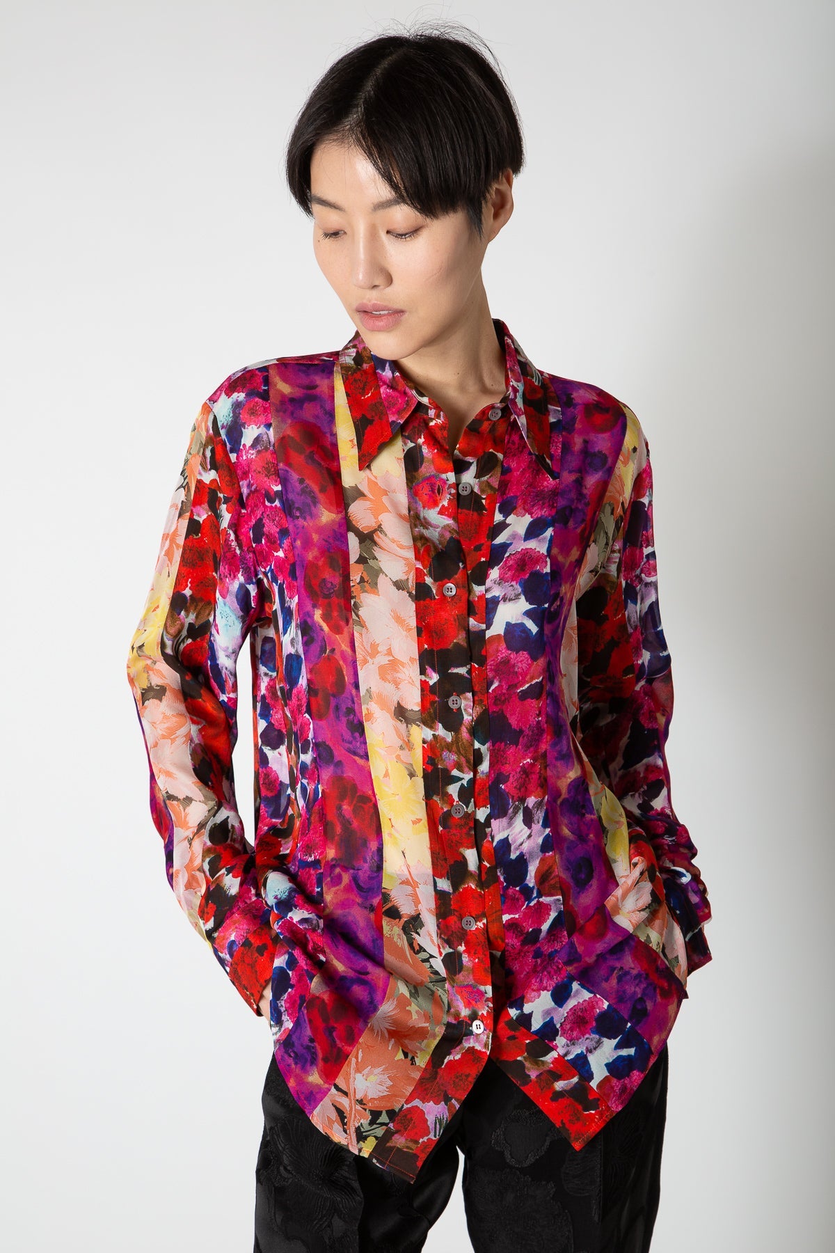 DRIES VAN NOTEN | FLORAL PATCH LONG SLEEVE SHIRT