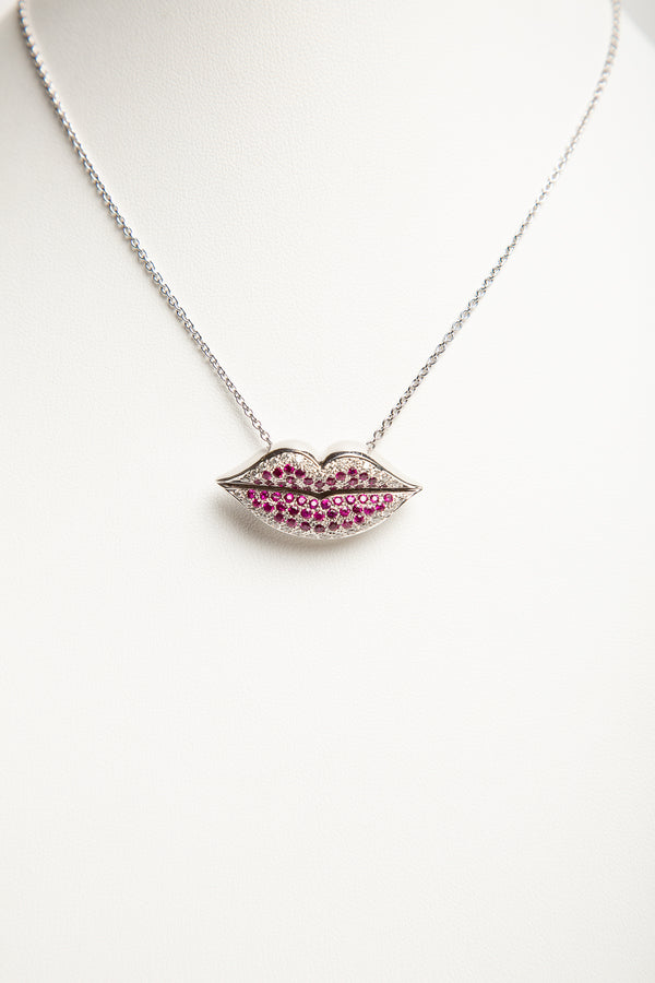 STEFERE | 18K WHITE GOLD .64 DIAMOND RUBY NECKLACE