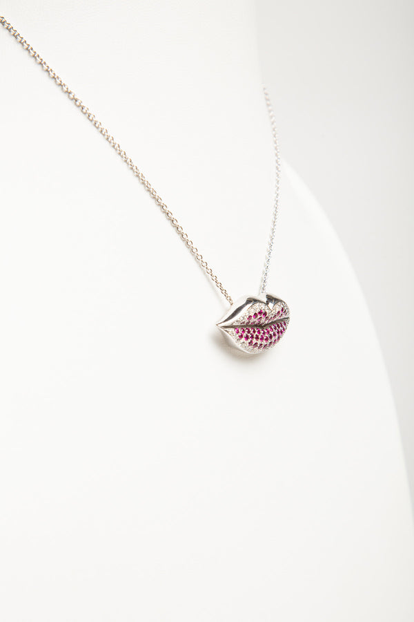 STEFERE | 18K WHITE GOLD .64 DIAMOND RUBY NECKLACE