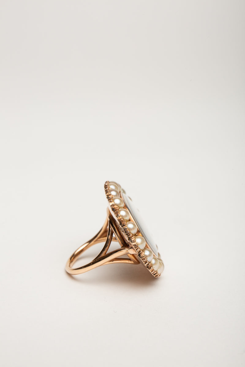 MAXFIELD PRIVATE COLLECTION | 1800'S PAINTED OVAL EYE PEARL RING