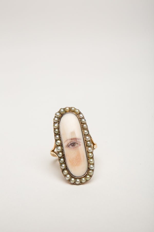 MAXFIELD PRIVATE COLLECTION | 1800'S PAINTED LONG OVAL EYE PEARL RING