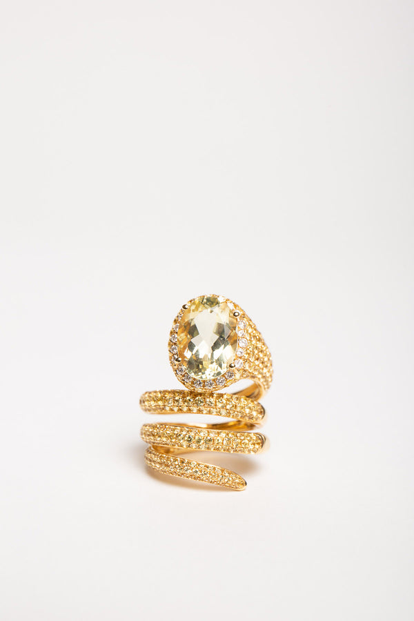 STEFERE | 18K YELLOW GOLD DIAMOND SAPPHIRE QUARTZ RING