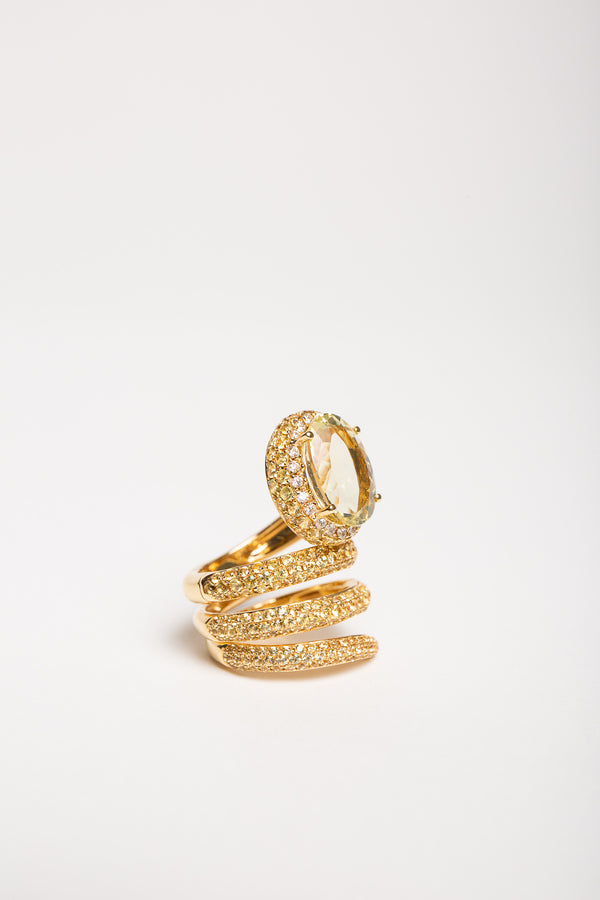 STEFERE | 18K YELLOW GOLD DIAMOND SAPPHIRE QUARTZ RING