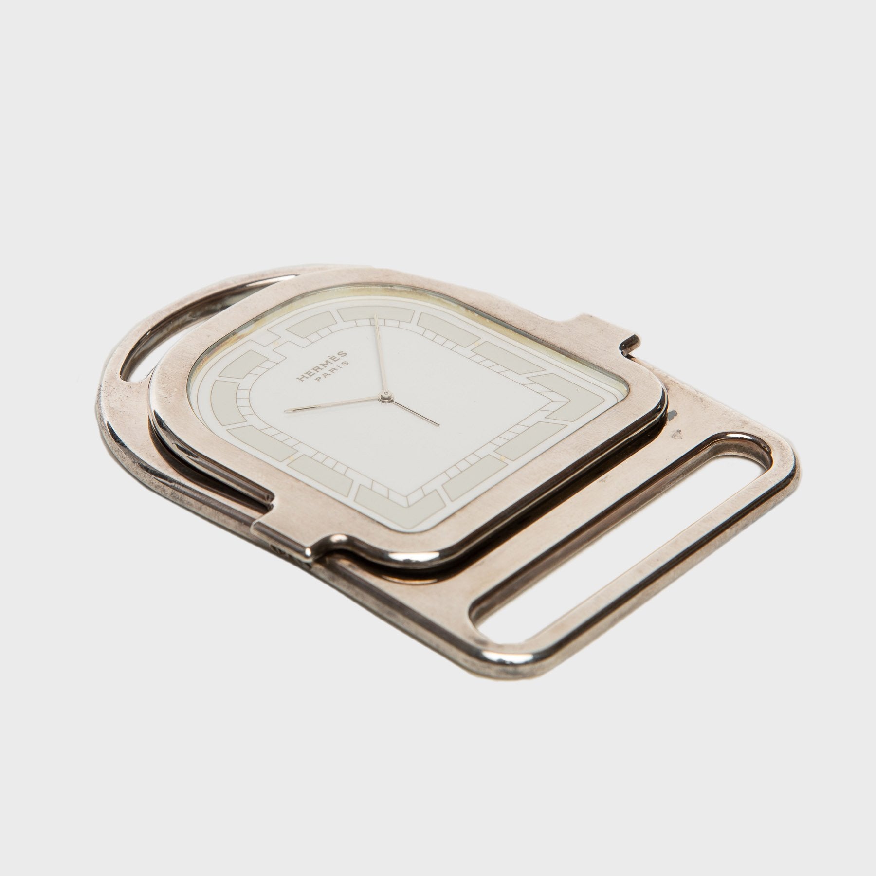 compact silver Hermès desk clock  flat
