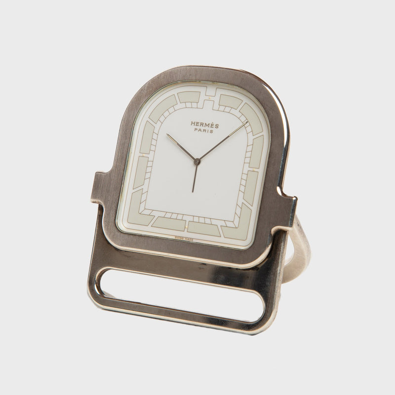 compact silver Hermès desk clock 